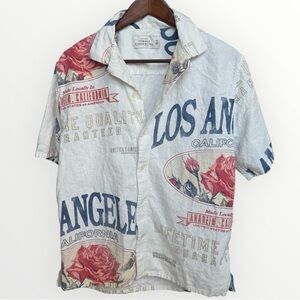 Abercrombie & Fitch Los Angeles Summer Linen-Blend Button Down Shirt Mens Medium